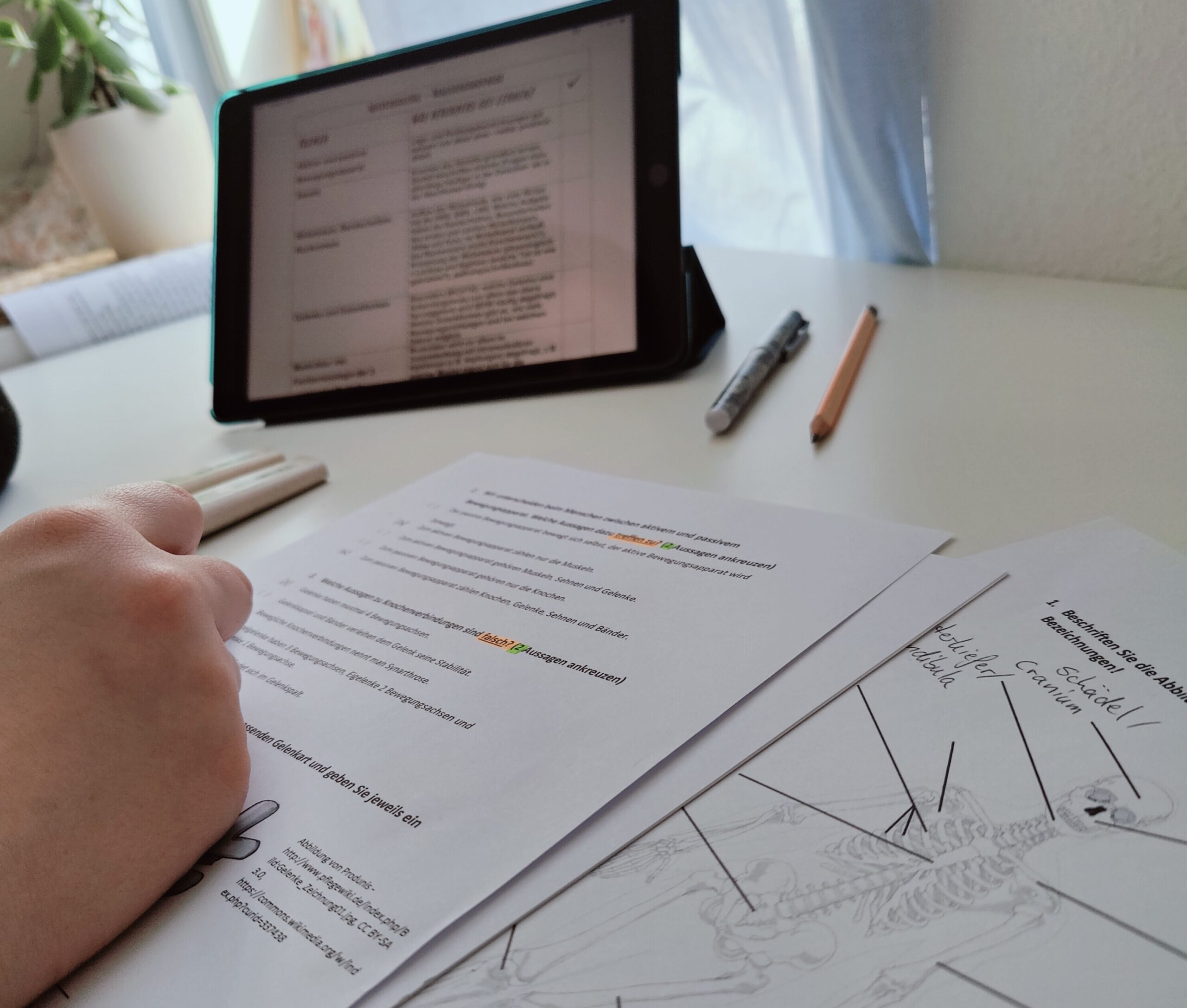 Eine MFA-Auszubildende lernt für die Abschlussprüfung/ Zwischenprüfung mit einer Übungsklausur